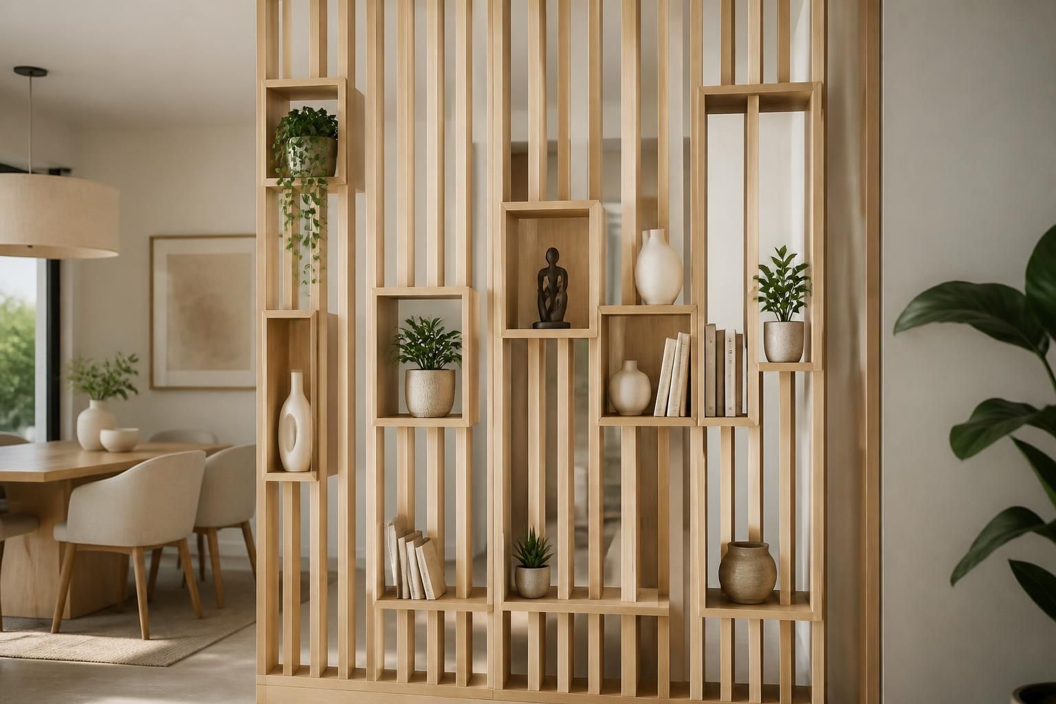 découvrez notre claustra en bois intérieur avec niches, alliant praticité et design pour un agencement décoratif et fonctionnel de votre espace.