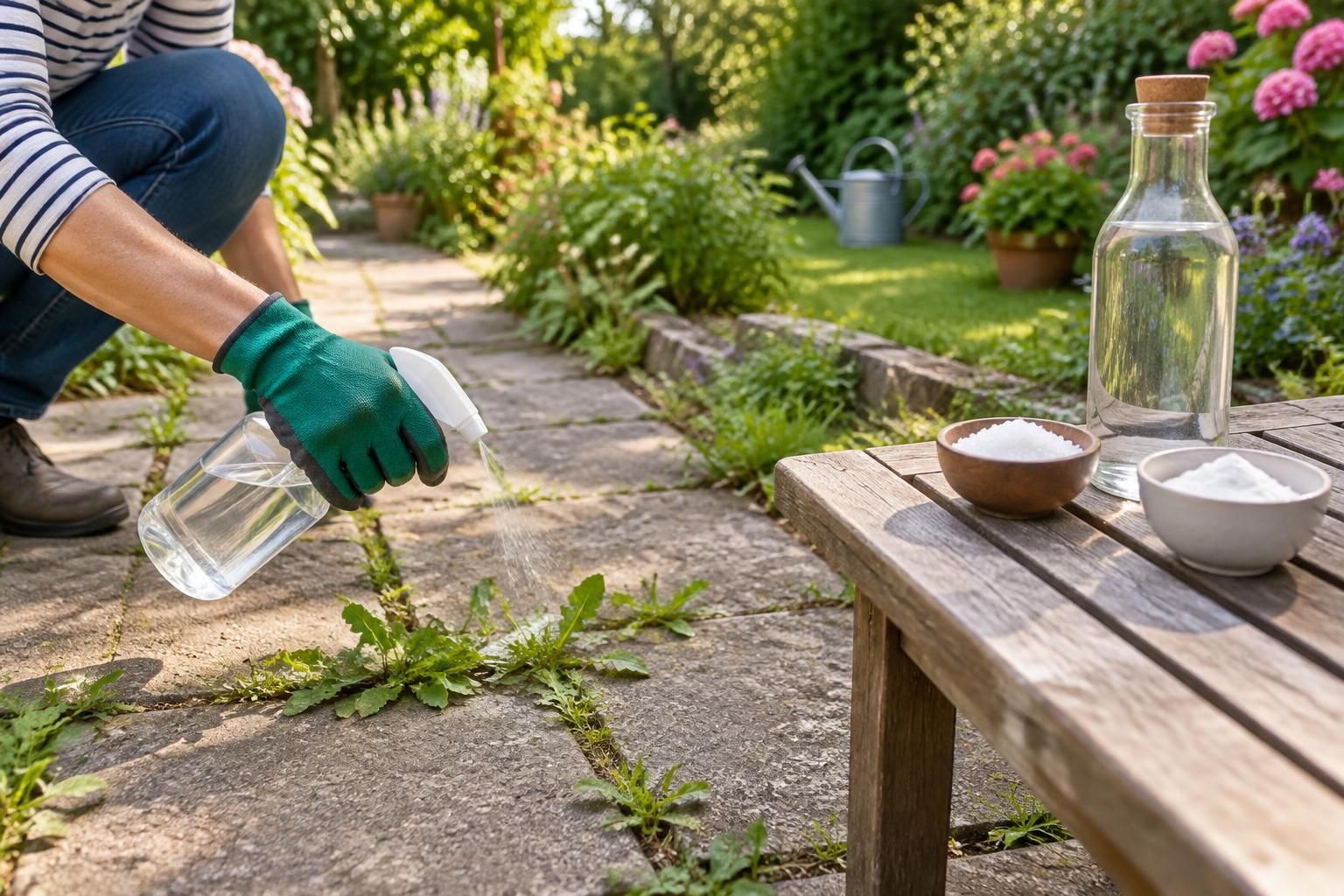 découvrez comment désherber naturellement avec du vinaigre blanc, du sel et du bicarbonate grâce à des astuces simples pour limiter les mauvaises herbes.